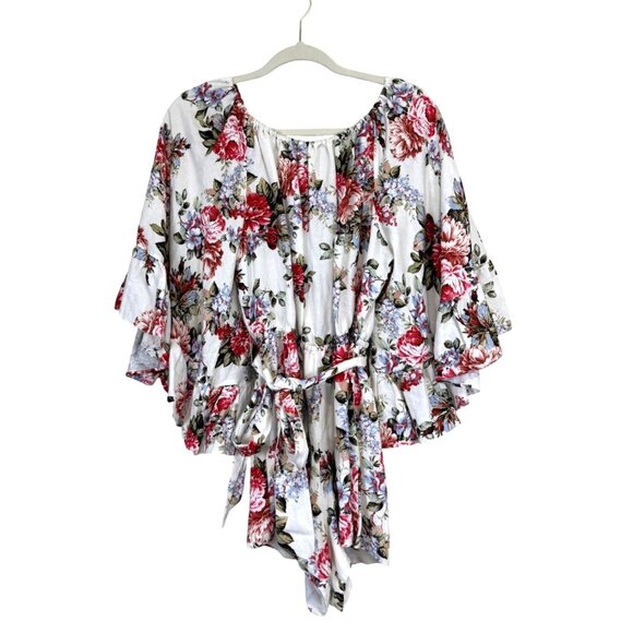 LPA Pants - Revolve LPA Floral Belted Romper Bell Sleeves Cottagecore Linen Blend Size M
